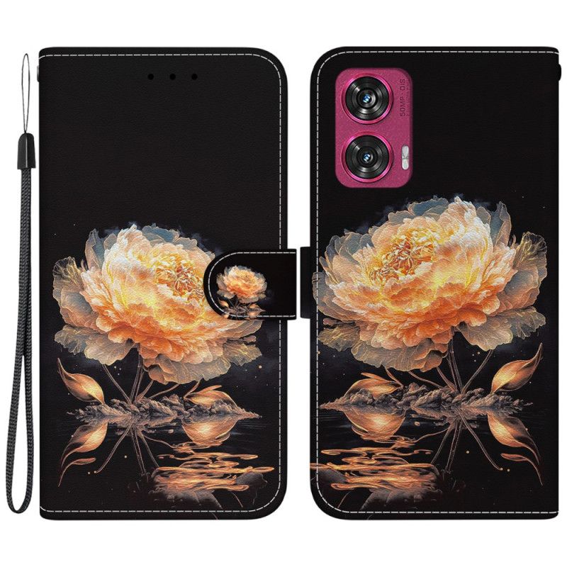 Housse Motorola Edge 50 Fusion Pivoine Dorée à Lanière