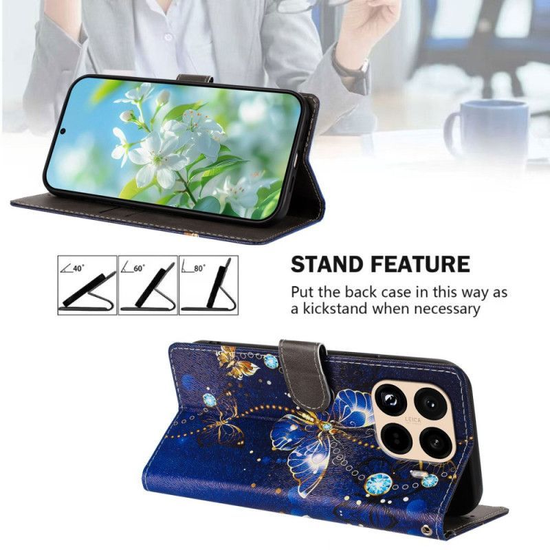 Housse Xiaomi 15T Pro Papillons Or et Bleu