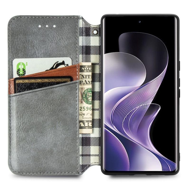 Flip Cover Vivo V40 5G Effet Daim Motif Losanges