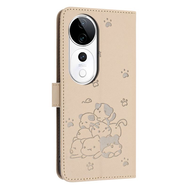 Housse Vivo V40 5G Motif Chats à Lanière