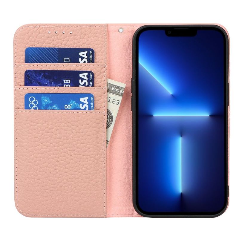 Housse iPhone 13 cuir grainé avec lanière