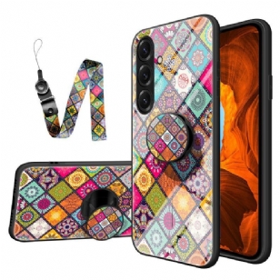Coque Samsung Galaxy S26 Plus Anneau-Support et Lanière Patchwork