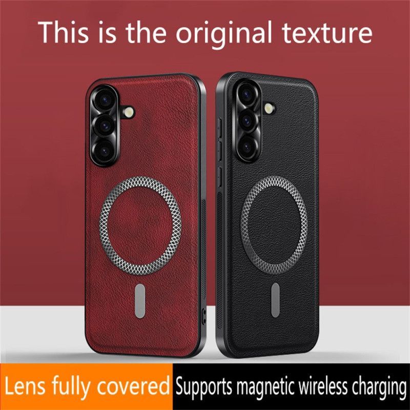 Coque Samsung Galaxy S26 Plus Effet Cuir et Cadre Métallique pour Objectif