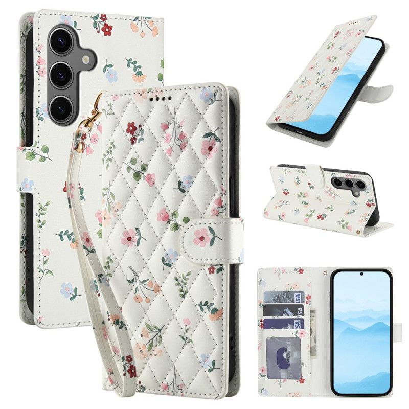 Housse Samsung Galaxy S26 Plus Fleurettes à Lanière