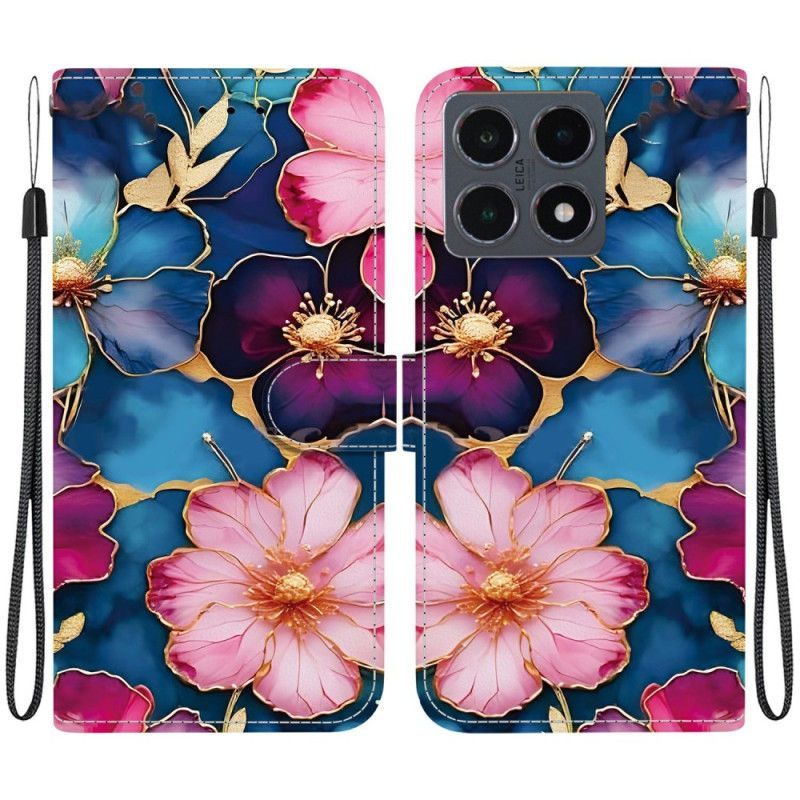 Housse Xiaomi 15T Fleurs Bleues et Or