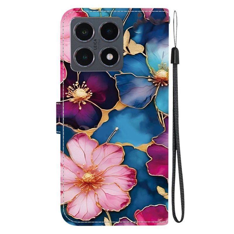 Housse Xiaomi 15T Fleurs Bleues et Or