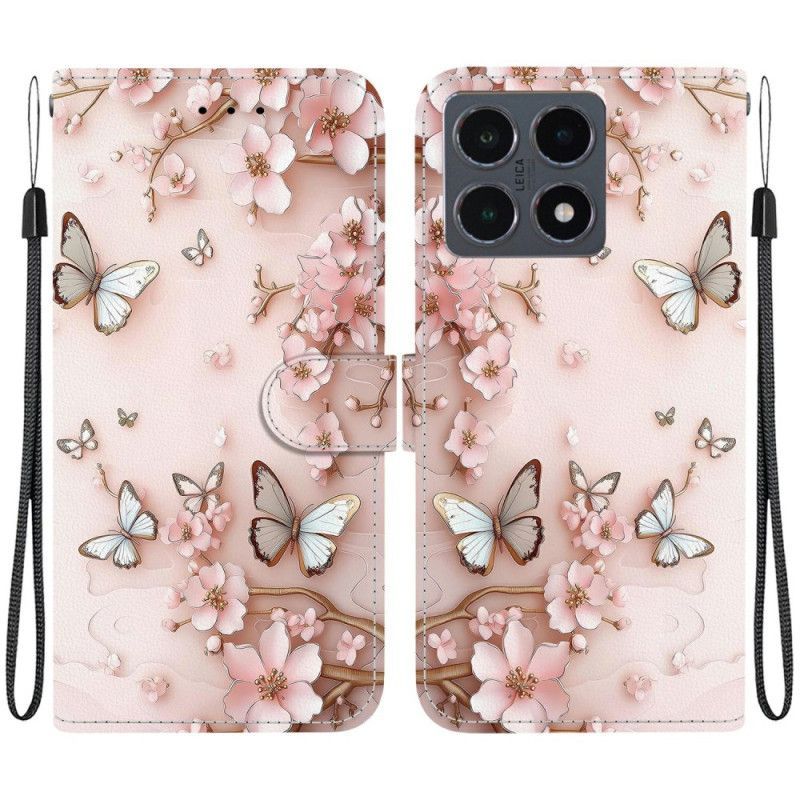 Housse Xiaomi 15T Papillons et Fleurs Or-Rose