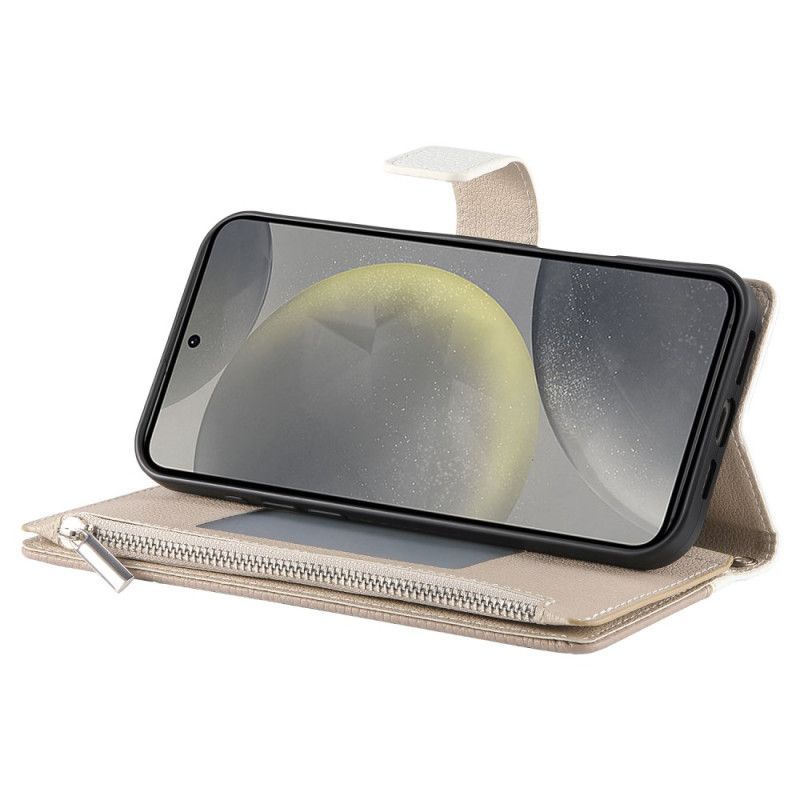 Housse Samsung Galaxy S25 FE Portefeuille Zippé en Cuir avec Sangles