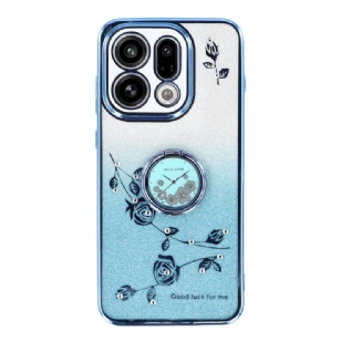 Coque Oppo Find X9 5G Anneau-Support Fleurs et Strass KADEM
