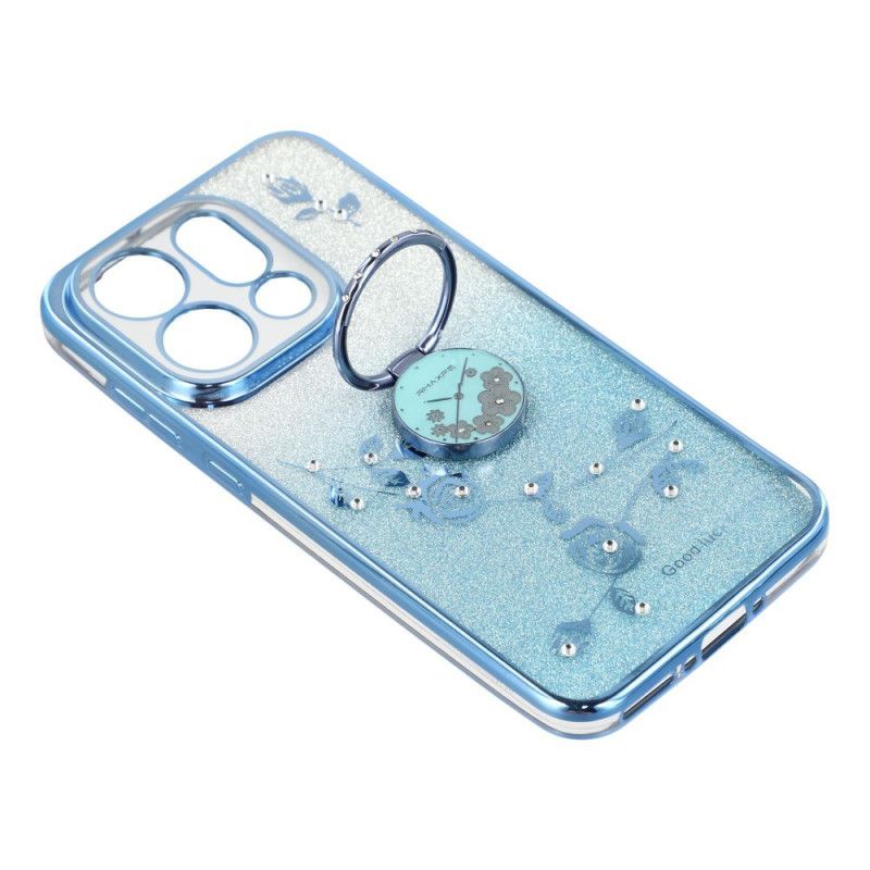 Coque Oppo Find X9 5G Anneau-Support Fleurs et Strass KADEM