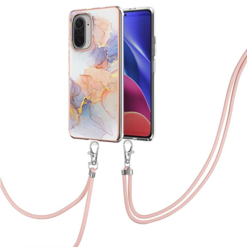 Coque Poco F3 / Xiaomi Mi 11i 5G marbre coloré à cordon