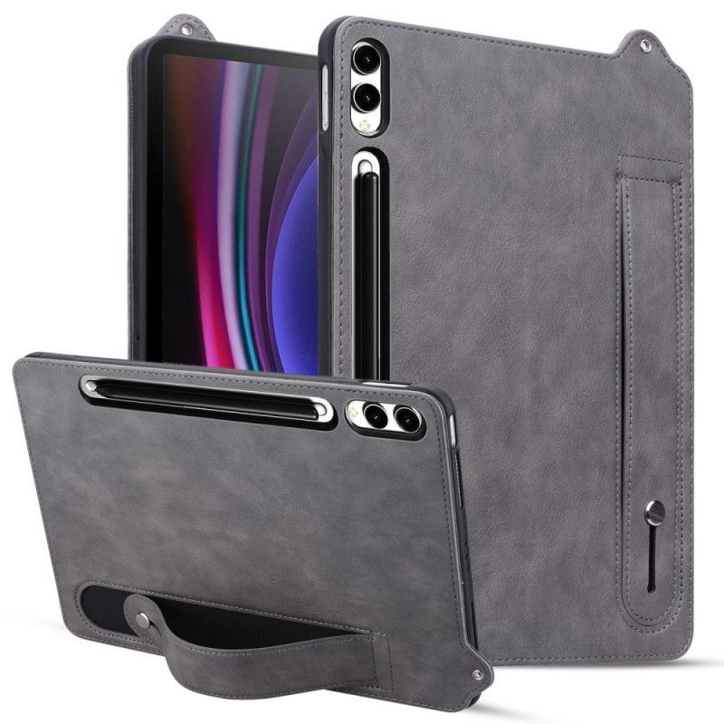Coque Samsung Galaxy Tab S11 Ultra Effet Cuir avec Sangle Manuelle