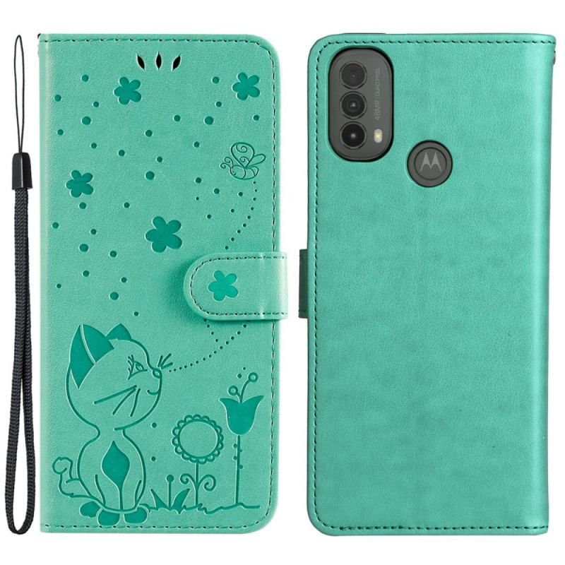 Housse Moto E40 / E30 / E20 Chat et Abeille à Lanière