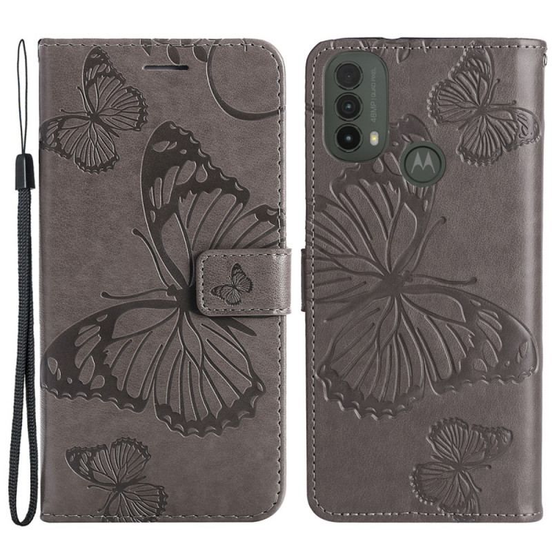 Housse Moto E40 / E30 / E20 Papillons Géants à Lanière