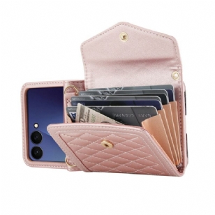 Coque Samsung Galaxy Z Flip 7 5G Porte-Cartes Matelassé et Bandoulière