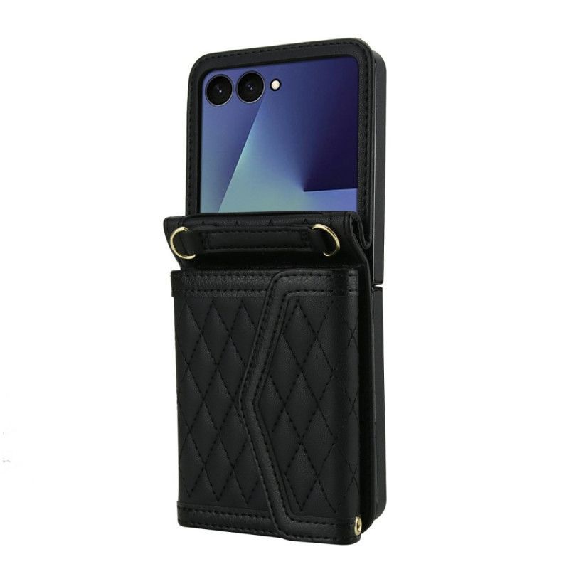 Coque Samsung Galaxy Z Flip 7 5G Porte-Cartes Matelassé et Bandoulière