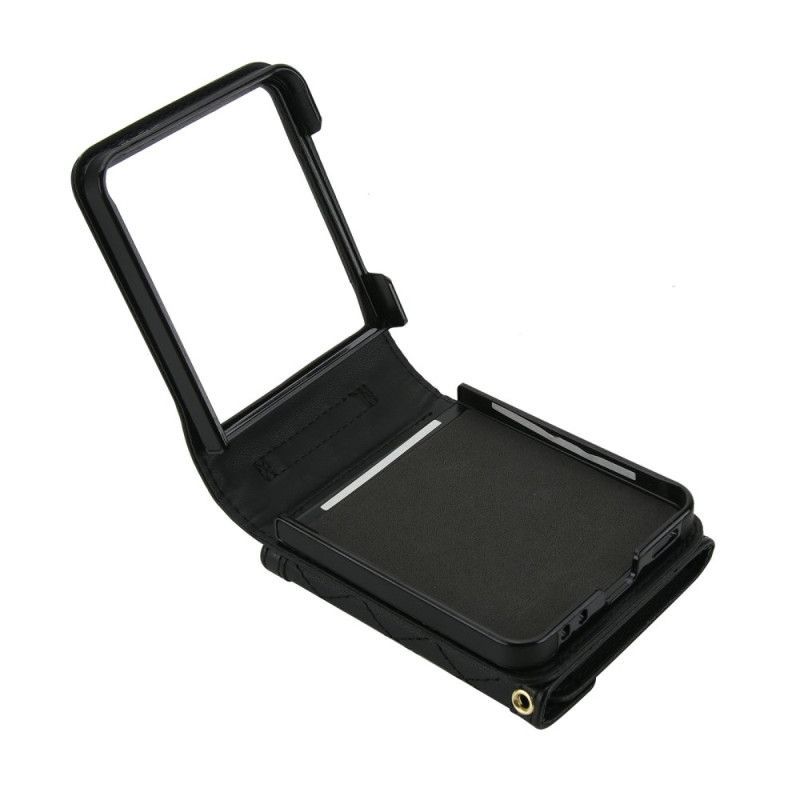 Coque Samsung Galaxy Z Flip 7 5G Porte-Cartes Matelassé et Bandoulière