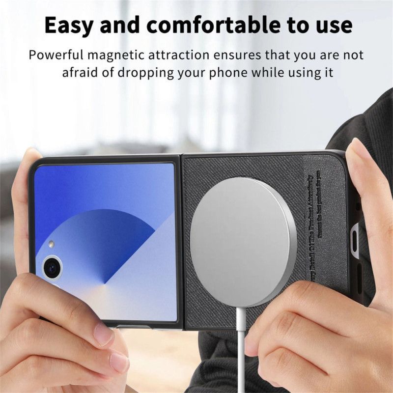 Coque Samsung Galaxy Z Flip 7 Compatible MagSafe Cuir Texture Jeans