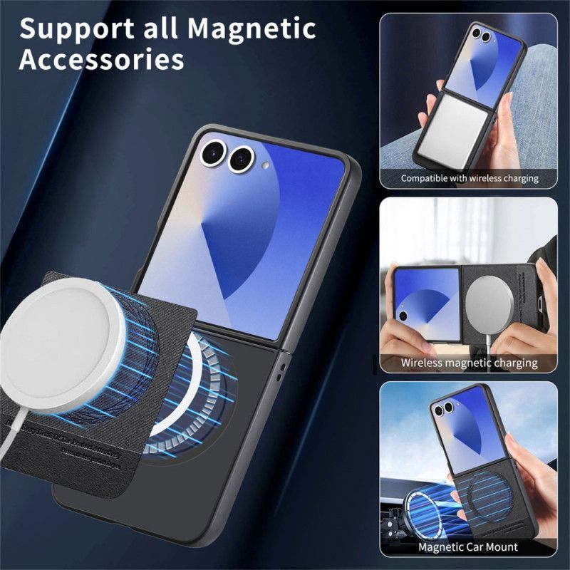 Coque Samsung Galaxy Z Flip 7 Compatible MagSafe Cuir Texture Jeans