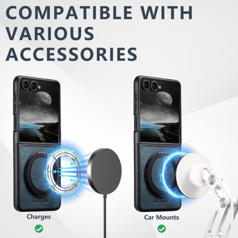 Coque Samsung Galaxy Z Flip 7 Compatible MagSafe Effet Cuir Anneau-Support SUTENI
