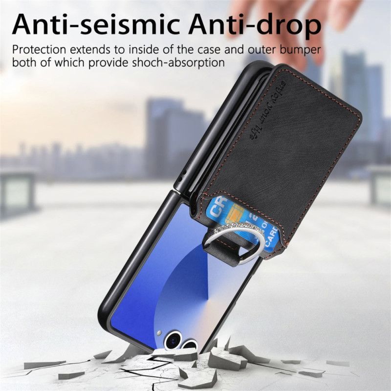 Coque Samsung Galaxy Z Flip 7 Effet Vintage Porte-Cartes et Support