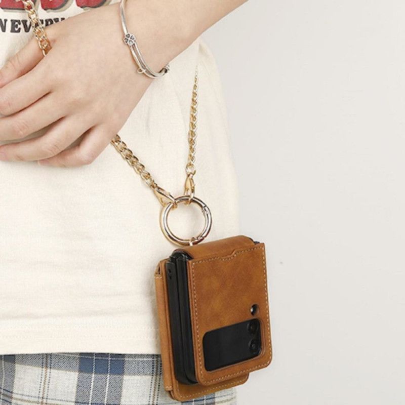 Coque Samsung Galaxy Z Flip 7 Porte-Cartes et Chaîne Détachable