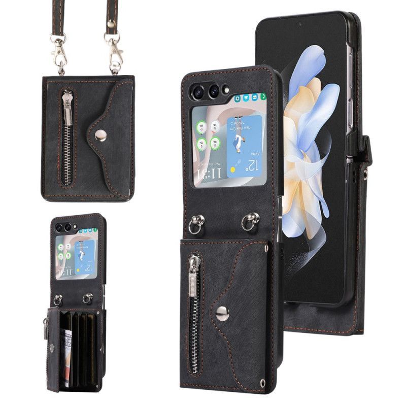 Coque Samsung Galaxy Z Flip 7 Portefeuille avec Lanière et Bandoulière