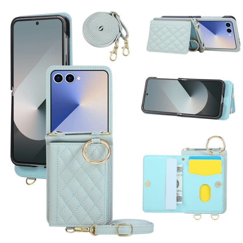 Coque Samsung Galaxy Z Flip 7 Portefeuille Matelassé avec Bandoulière