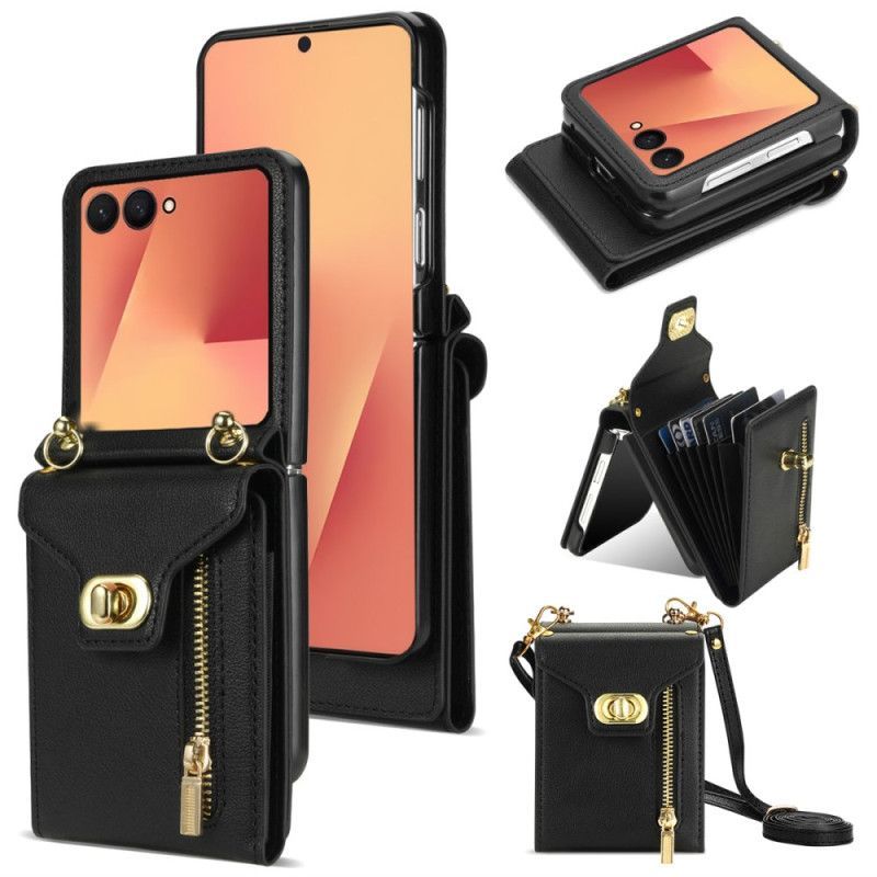 Coque Samsung Galaxy Z Flip 7 Portefeuille zippé et Bandoulière