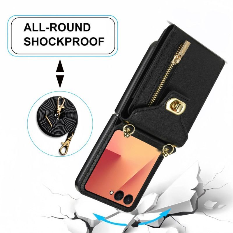 Coque Samsung Galaxy Z Flip 7 Portefeuille zippé et Bandoulière