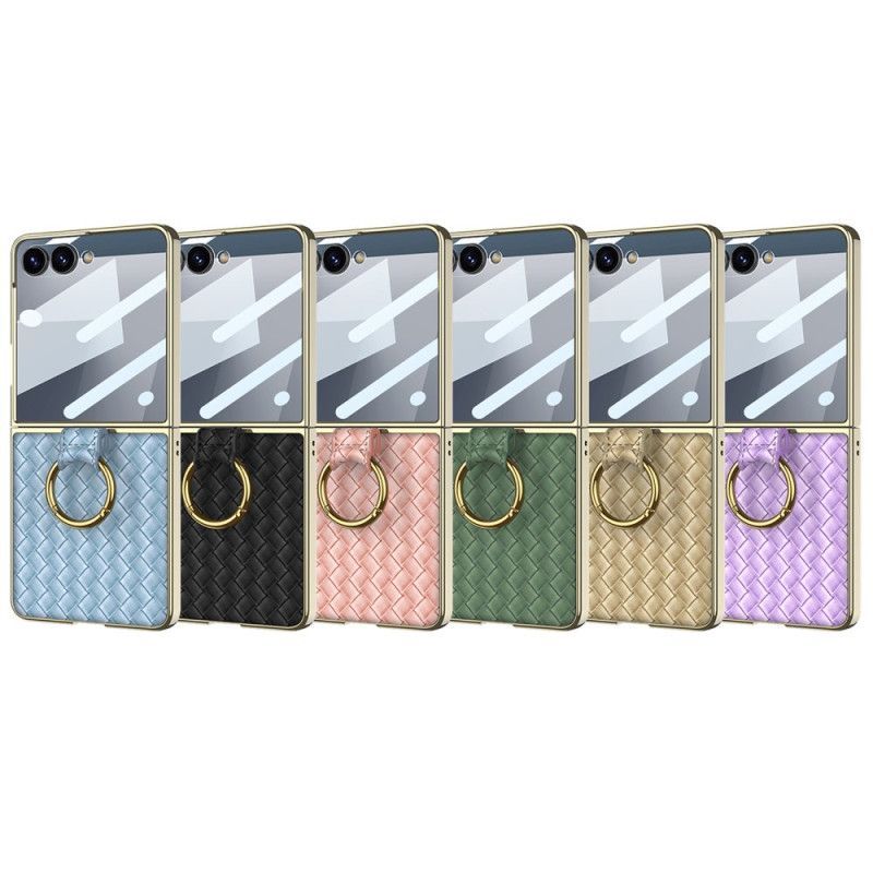 Coque Samsung Galaxy Z Flip 7 Texture Tissée avec Anneau-Support