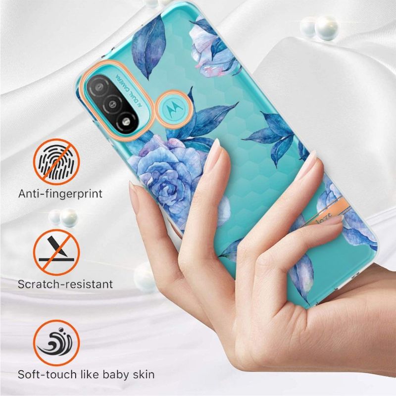 Coque Motorola Moto E20 / E30 / E40 Pivoine bleu