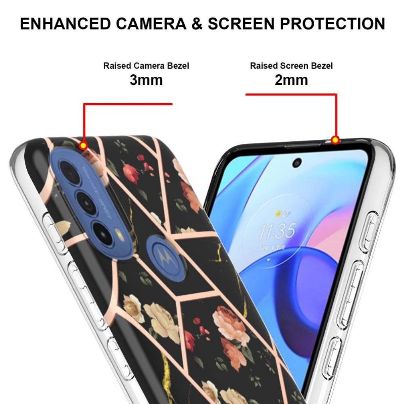 Coque Motorola Moto E40 / E30 / E20 marbre et fleurs