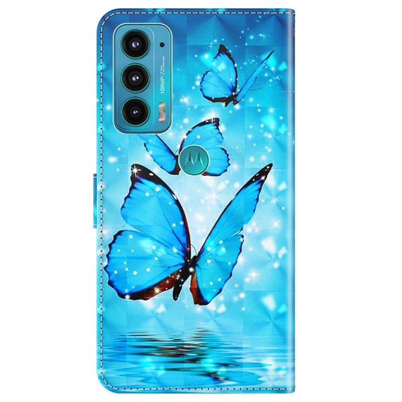 Housse Motorola Moto E20 / E30 / E40 papillons bleus scintillants