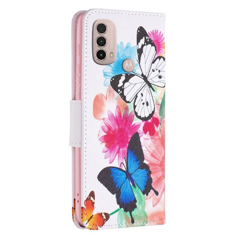 Housse Motorola Moto E40 / E30 / E20 papillons et fleurs colorées