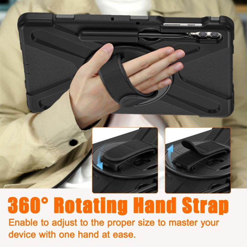 Coque Samsung Galaxy Tab S10 Plus / S9 FE Plus / S9 Plus / S8 Plus / S7 Plus Sangle et Support