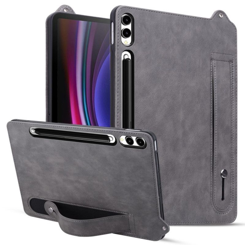 Coque Samsung Galaxy Tab S10 Plus / S9 Plus / S8 Plus / S7 Plus Effet Cuir Porte-Stylet et Sangle