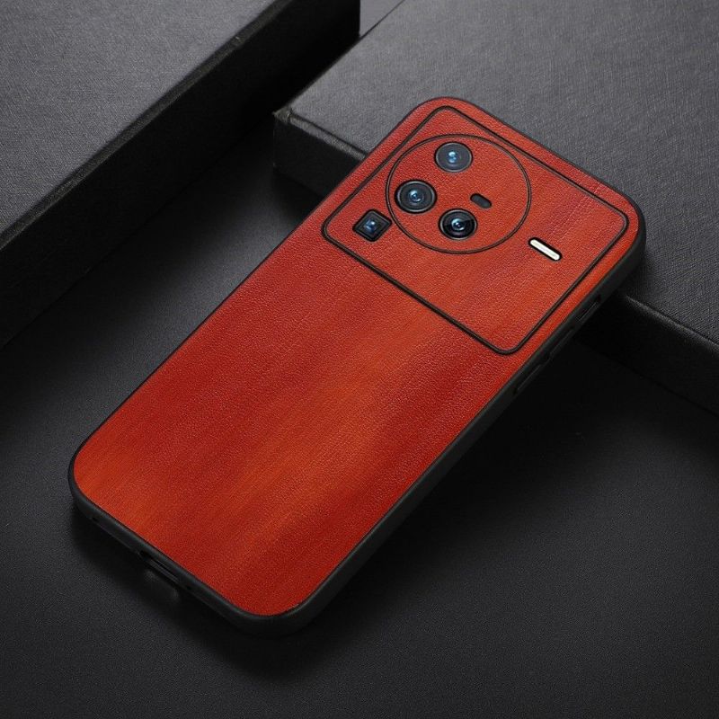 Coque Vivo X80 Pro effet cuir style bois