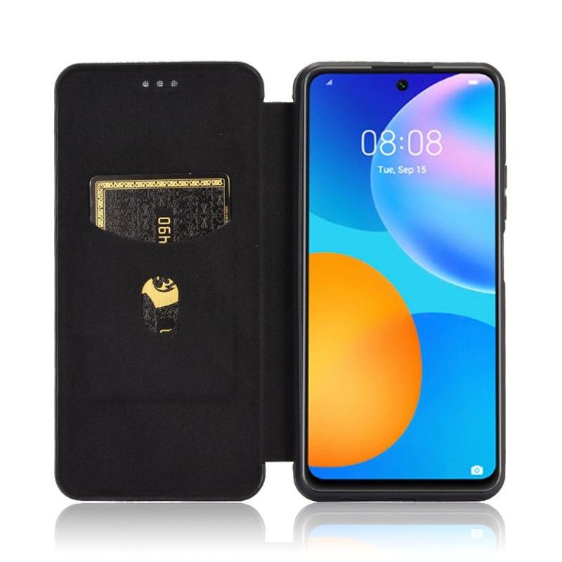 Housse Huawei P Smart 2021 simili cuir style fibre de carbone
