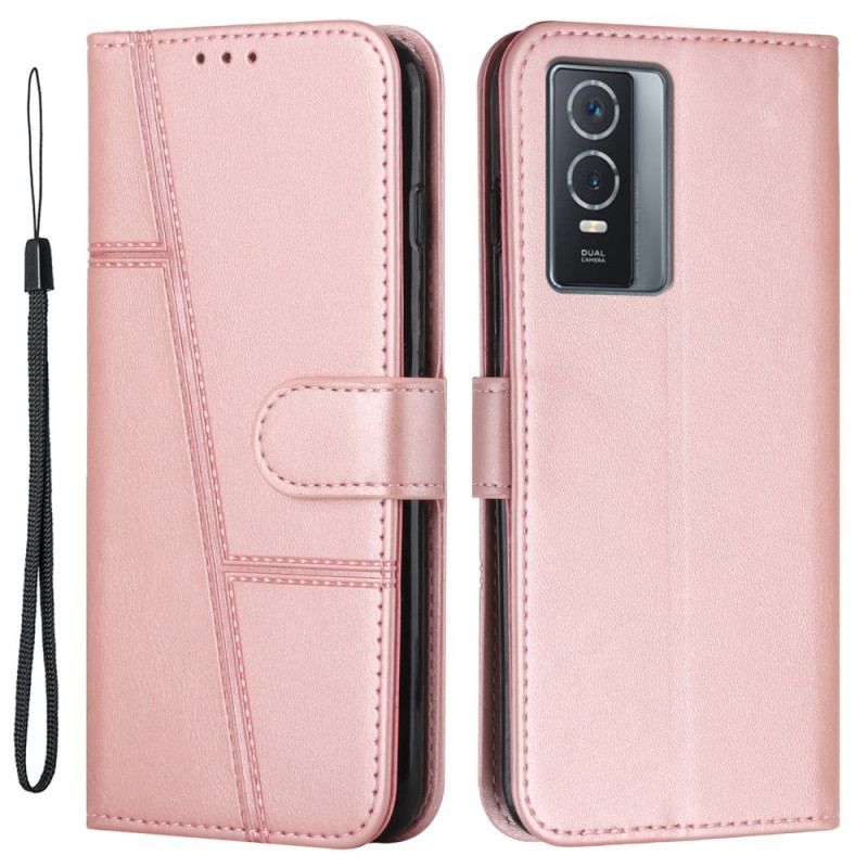 Housse Vivo Y76 5G Effet Cuir Géo à Lanière