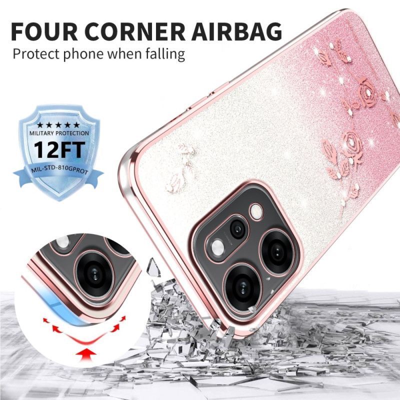 Coque Oppo Reno 14 Pro 5G Fleurs et Strass