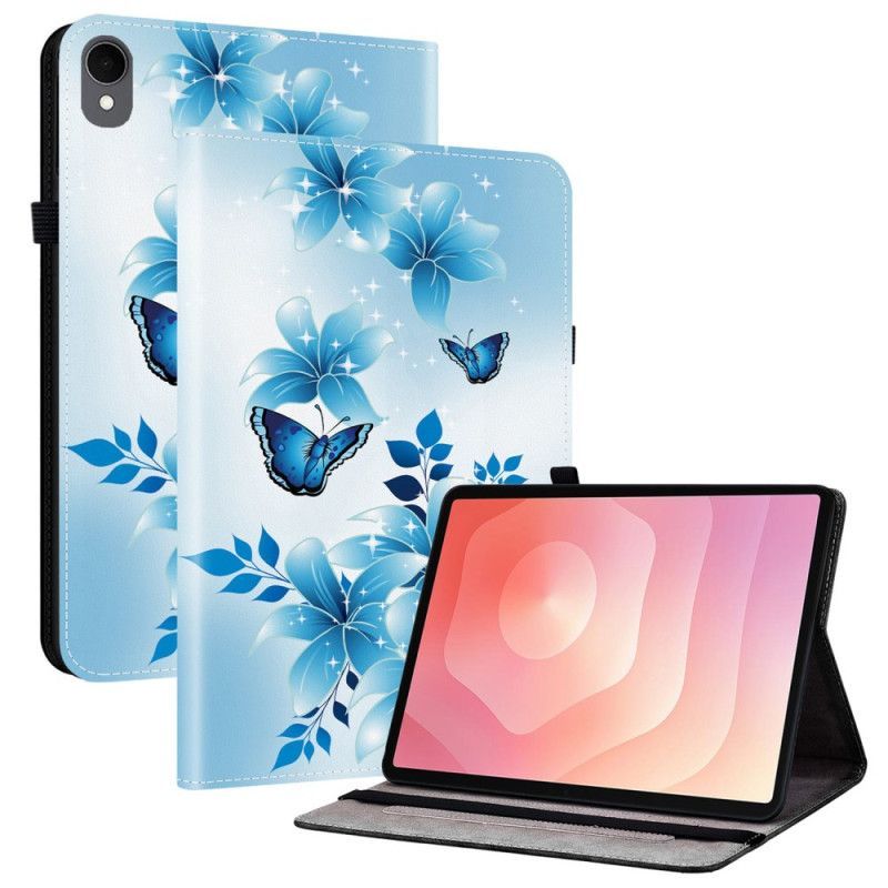 Étui Samsung Galaxy Tab S11 Papillons et Fleurs Bleus