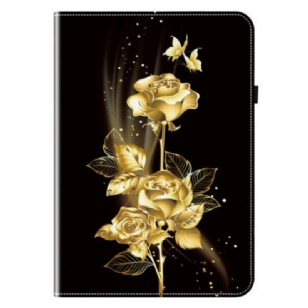 Étui Samsung Galaxy Tab S11 Papillons et Roses Dorés