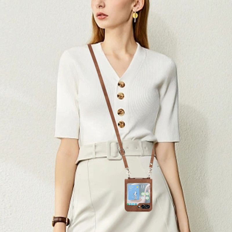 Coque Samsung Galaxy Z Flip 5 Style Cuir Porte-Cartes et Bandoulière