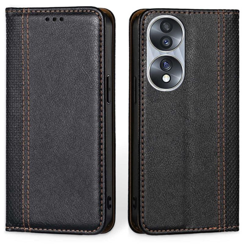Flip Cover Honor 70 Cuir Litchi Coutures