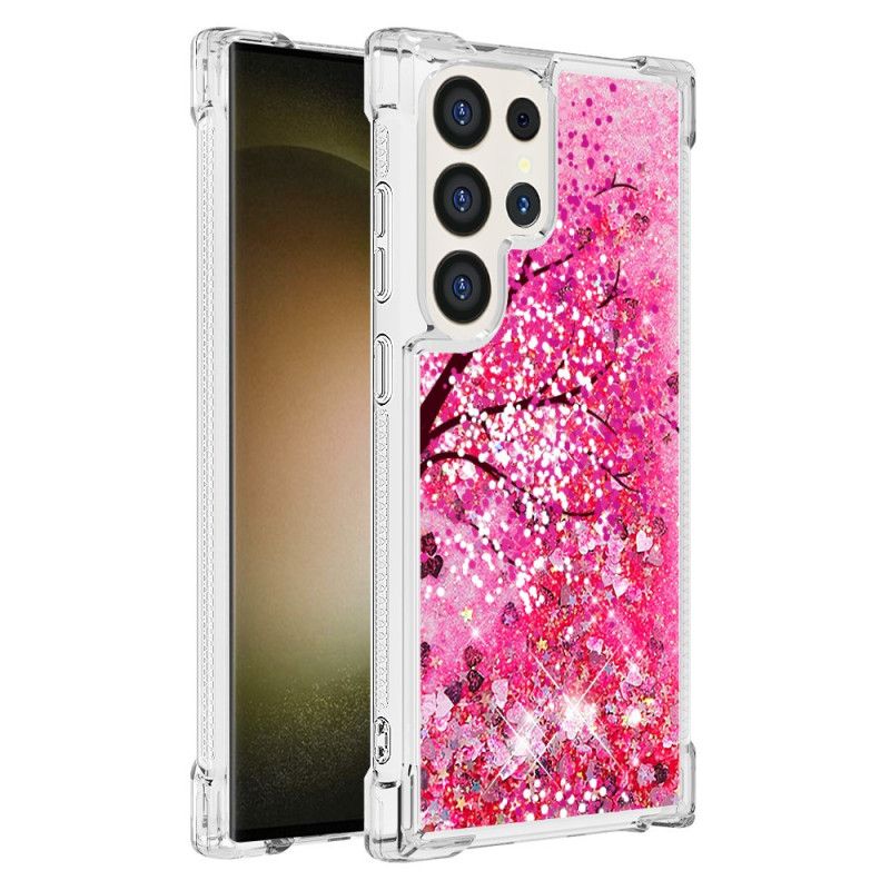 Coque Samsung Galaxy S24 Ultra 5G Paillettes Fleurs de Cerisier