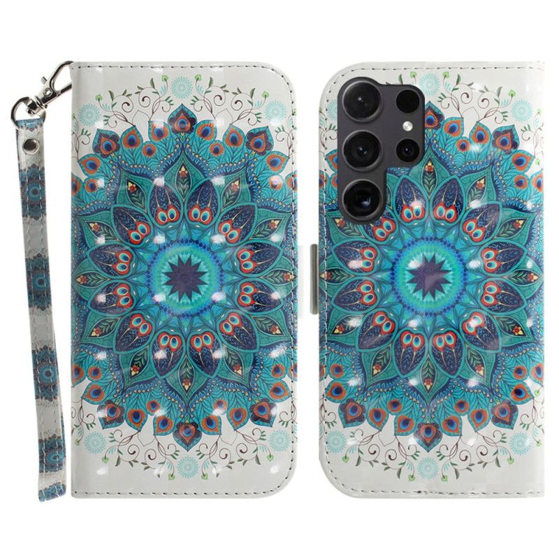 Housse Samsung Galaxy S24 Ultra 5G Couronne de Paon à Lanière