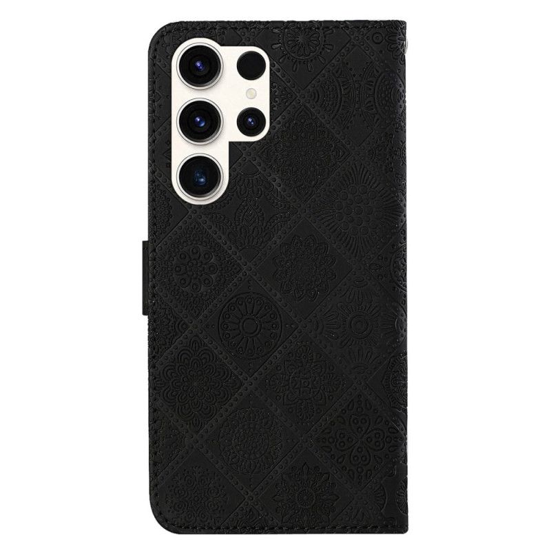 Housse Samsung Galaxy S24 Ultra 5G Motif Floral Ethnique à Lanière