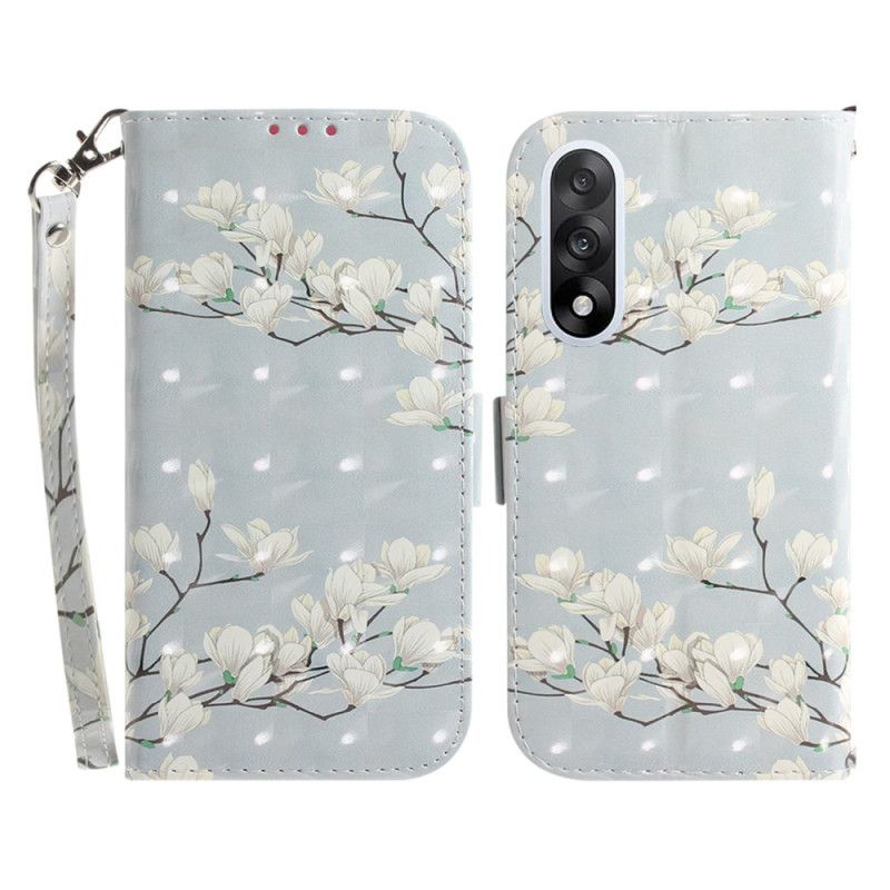 Housse OnePlus Nord 5 5G Fleurs Blanches à Lanière