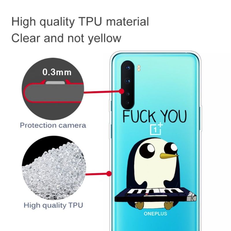 Coque OnePlus Nord Pingouin Piano "FUCK YOU"